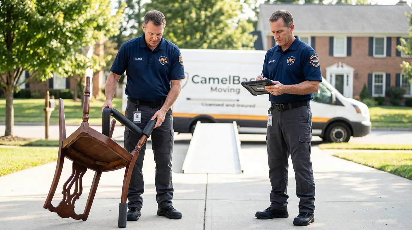 Movers inspecting furniture for damage prevention before loading in Signal Mountain, TN