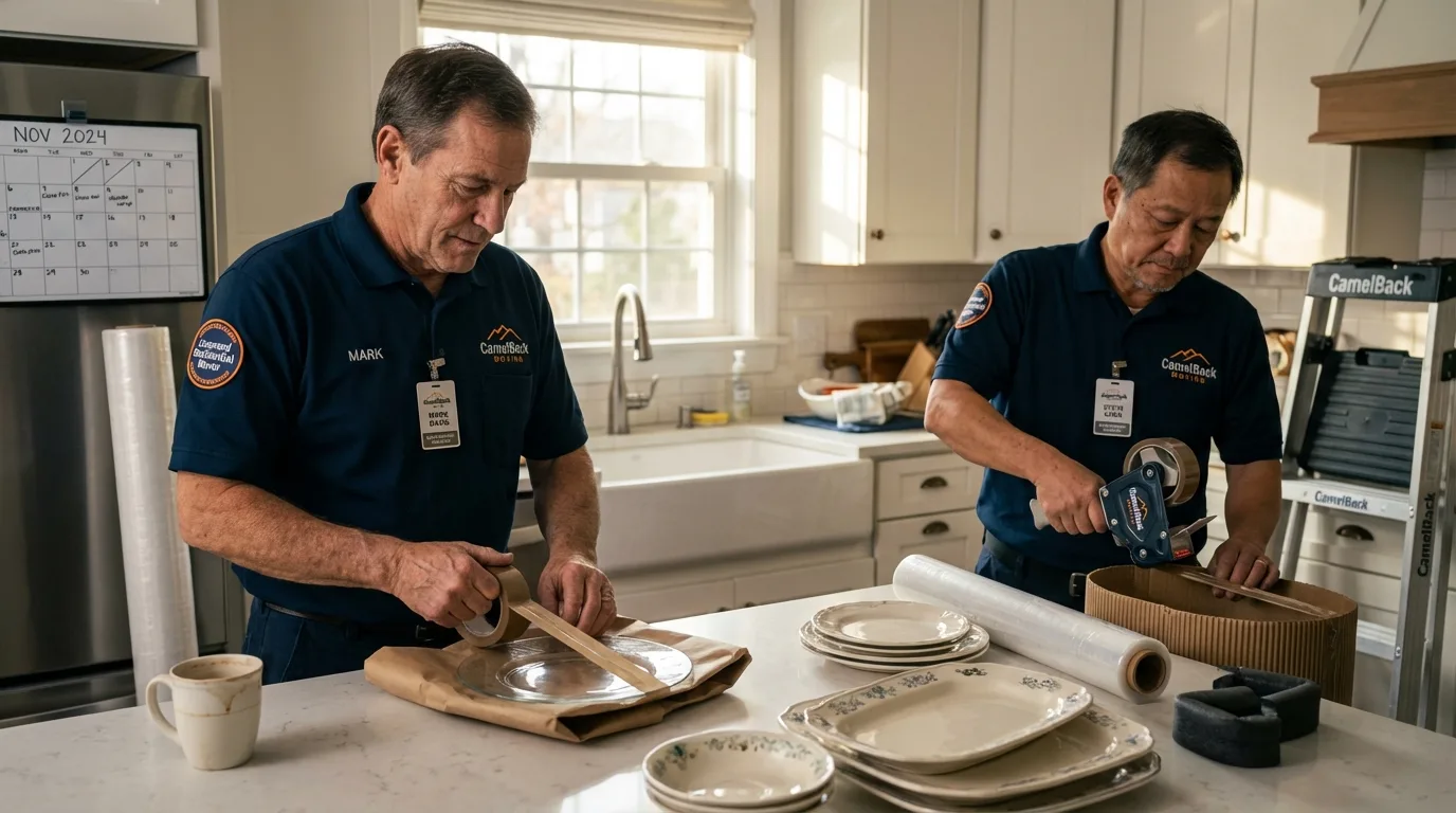 Professional crew packing kitchen dishware in Signal Mountain, TN